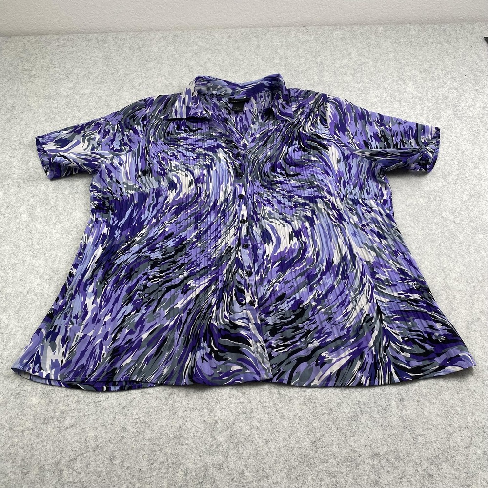 Lane Bryant Button Up Shirt Womens 18/20 Purple Geometric Pleated Tunic Top